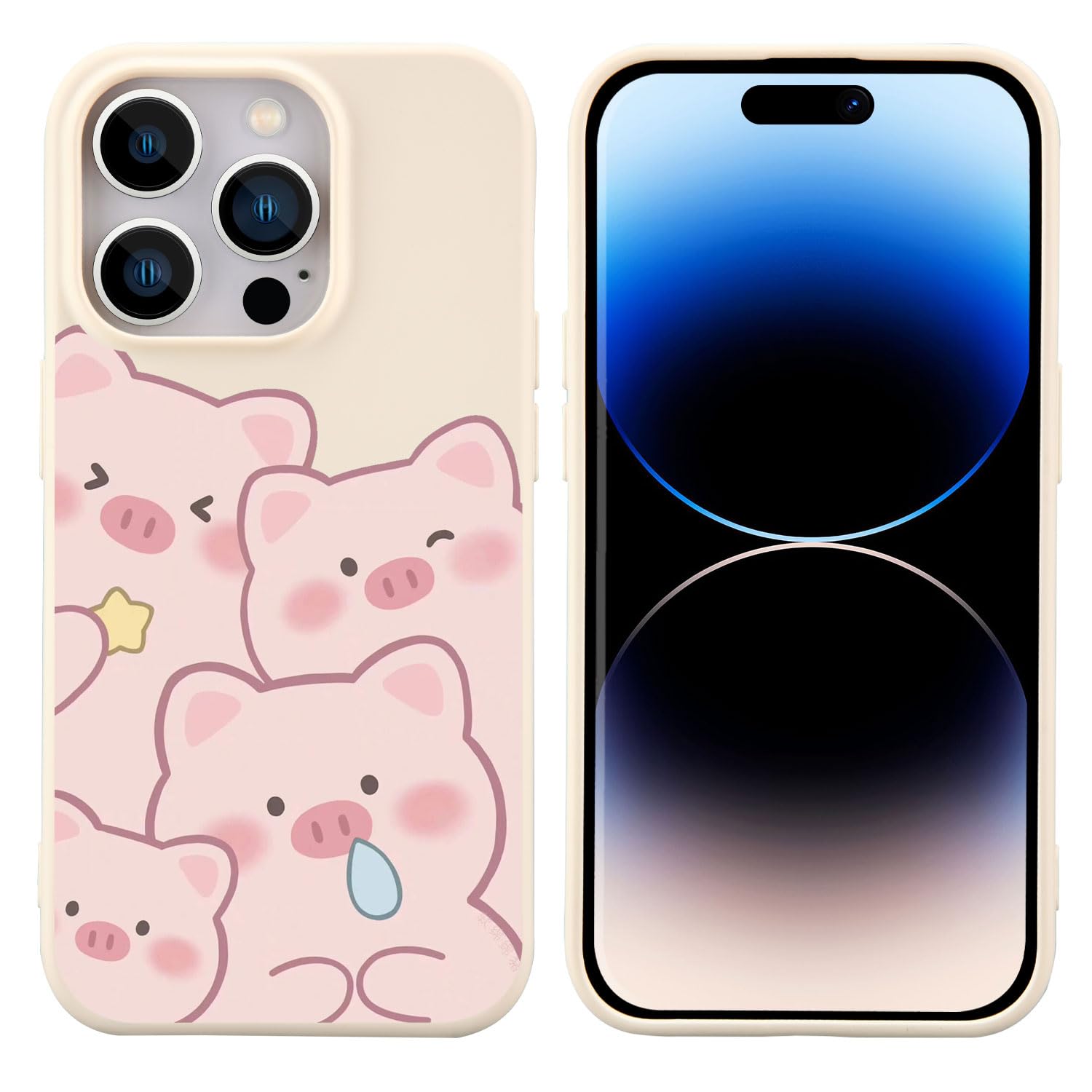 JOYLAND Pink Pig Phone Case for iPhone 15,Kawaii Funny Animal Printed White Liquid Silicone Case Soft Shockproof Protection Cover with Soft Microfiber