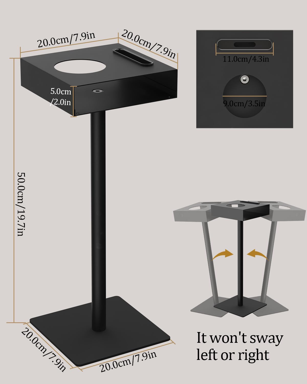 Yawinhe Set 2 Tavolino Laterale Moderno,Tavolino per Spazi Ridotti,Nero | Tavolo Compatto per Bevande;Tavolino Laterale Moderno da Divano con Slot per cellulari e bicchieri Per Camera da Letto