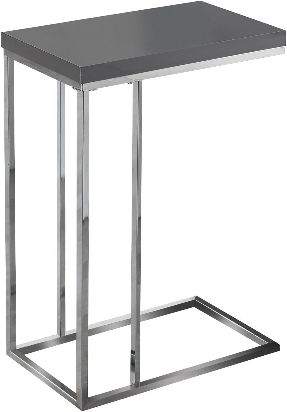 Monarch Specialties 3030, C-shaped, End, Side, Snack, Living Room, Bedroom, Laminate, Glossy Grey, Contemporary, Modern Accent Table Chrome Metal, 10.25" L x 18.25" W x 25.25" H