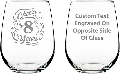 Miniatura 5 de Cheers to 8 Years - Stemless Wine Glass Gifts for Women & Men - 8th Anniversary Party Decor - Large 17 Oz Glasses