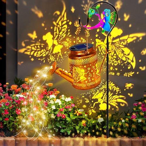 Lampes solaires d'extérieur étanches avec crochet de berger et lanterne ange en métal pour jardin