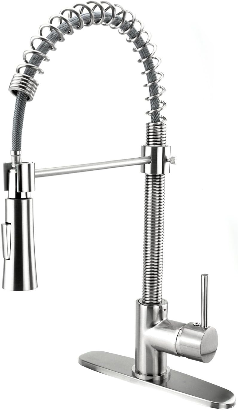 Neady Kitchen Faucet with Pull Down Sprayer Modern Commercial Stainless Steel Kitchen Sink Faucet Single Handle Kitchen Faucet with Deck Plate, Brushed Nickel