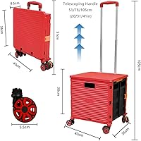Vista 209 de FELICON SELORSS - Carrito plegable portátil con ruedas para subir escaleras y ruedas giratorias de 360°, mango telescópico, caja de plástico