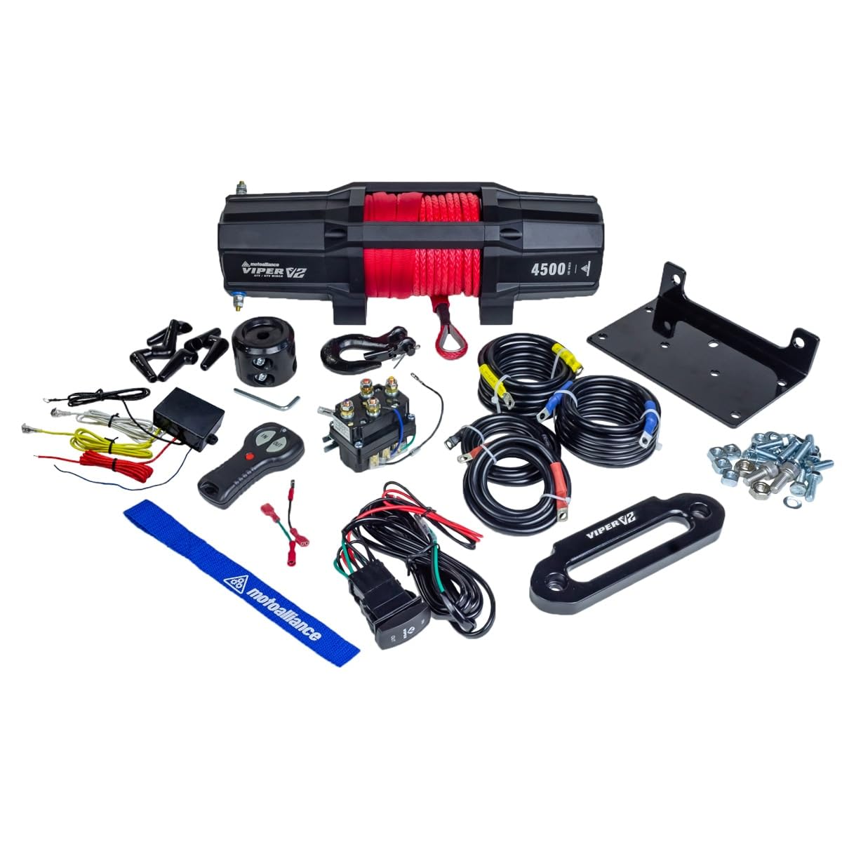 MOTOALLIANCE VIPER V2 4500lb Widespool ATV/UTV Waterproof Wireless Winch with 60' of RED Synthetic Winch Rope. USA Powersports Company.