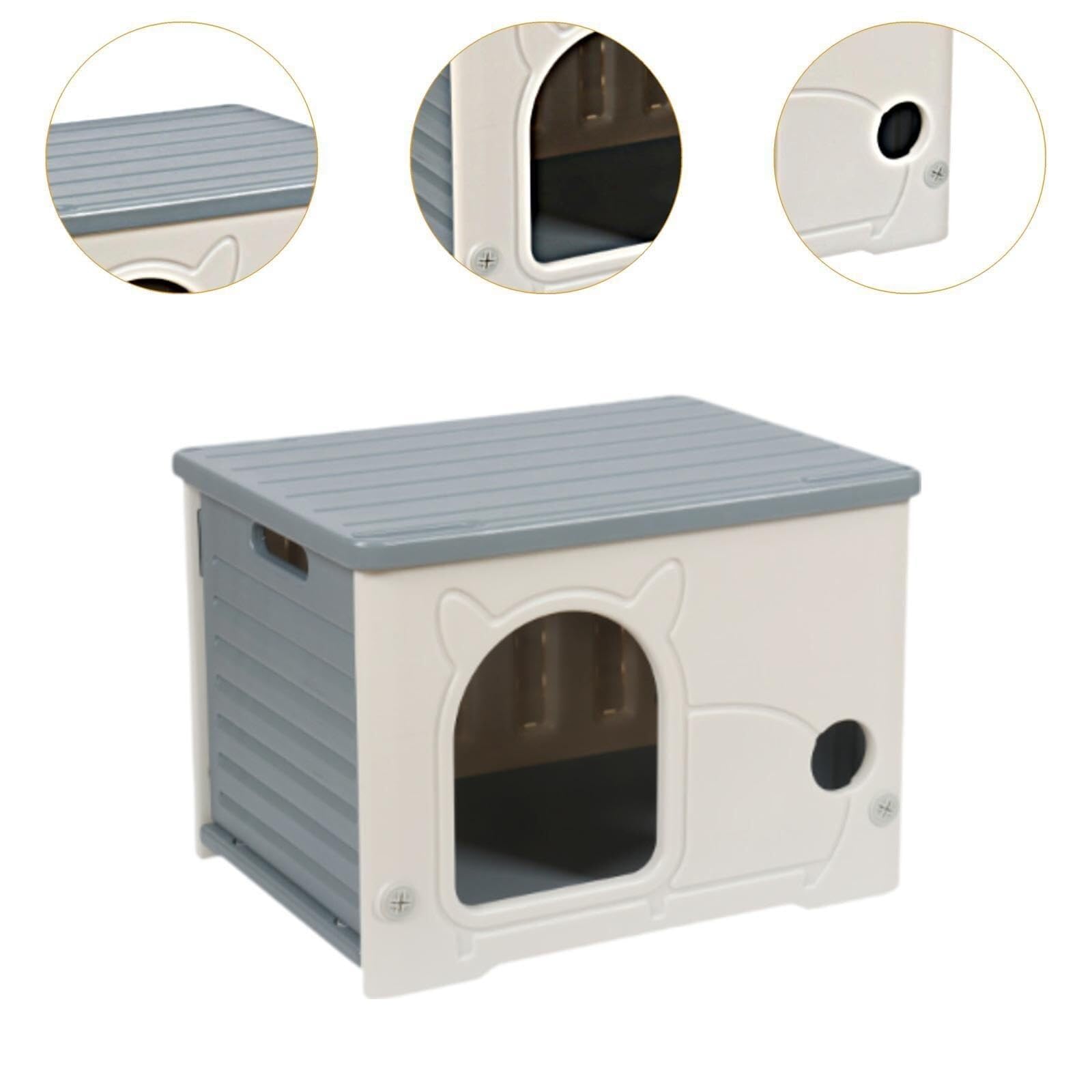Generic Hundehütte für streunende Katzen, Haustierhöhle für Wildkatzen, für Igel, drinnen und draußen, grau (grau)
