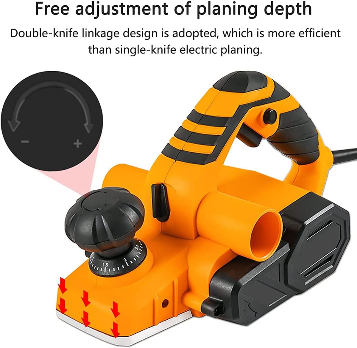 Planers Power Hand, Electric, 16500r/min Woodworking Hand Held Adjustable 0-3mm planing Depth Suitable for Woodworking