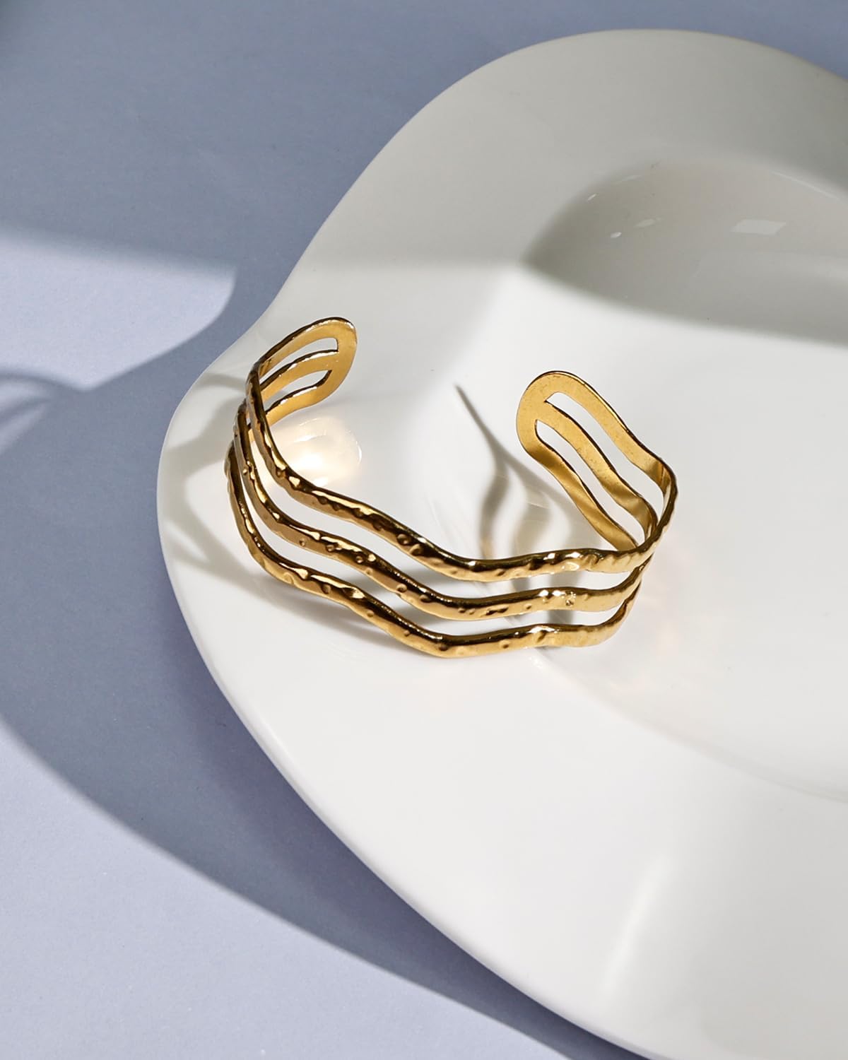 18K Gold Plated Wide Cuff Bracelet for Women with Hammered Finish, Chunky Multi-Layer Cross Wire Open Bangle Adjustable Thick Gold Plated Jewelry Wide Vintage Costume Bangle Bracelets for Women for Daughter Granddaughter Mom Sister Mothers Day Valentine Gift and Christmas - Image 7