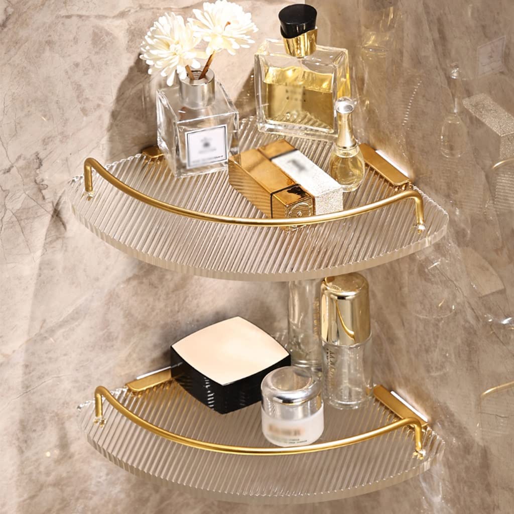 Estante de ducha de esquina de acrílico para baño, estante de almacenamiento triangular montado en la pared con estante para toallas, soporte para botellas de condimentos y diseño transparente para
