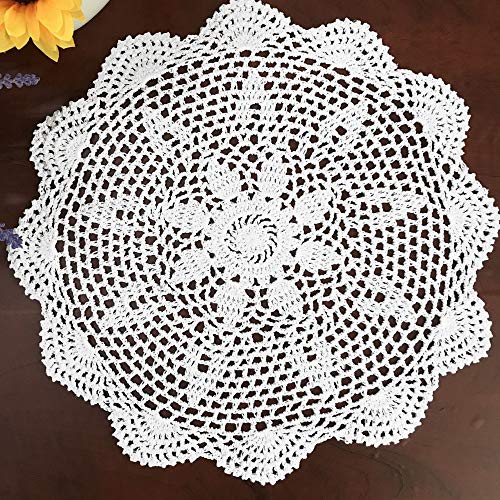 Hetao 100% Cotton Handmade Lace Crochet Round Placemats Doily Doilies,White,11 Inch 2Pc #TOP1