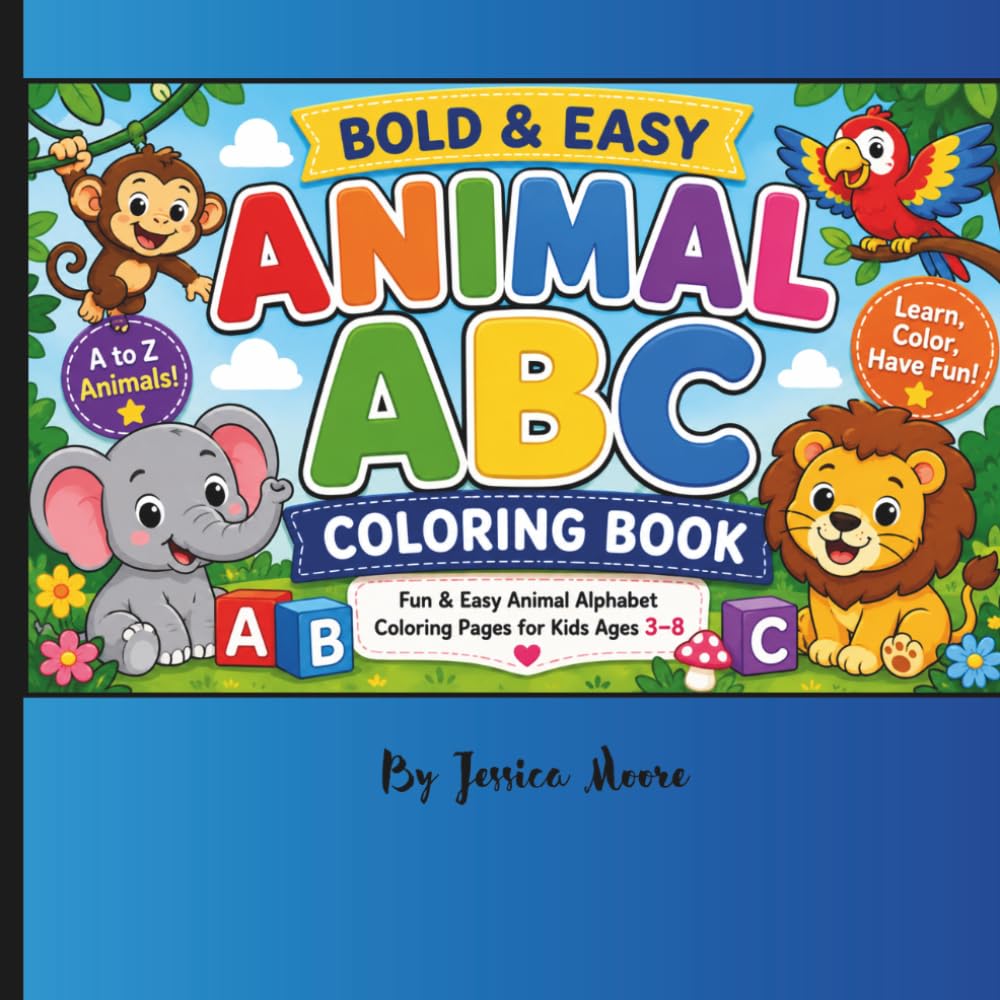 Bold & Easy Animal ABC Coloring Book: Large Simple Coloring Pages for Toddlers and Preschoolers