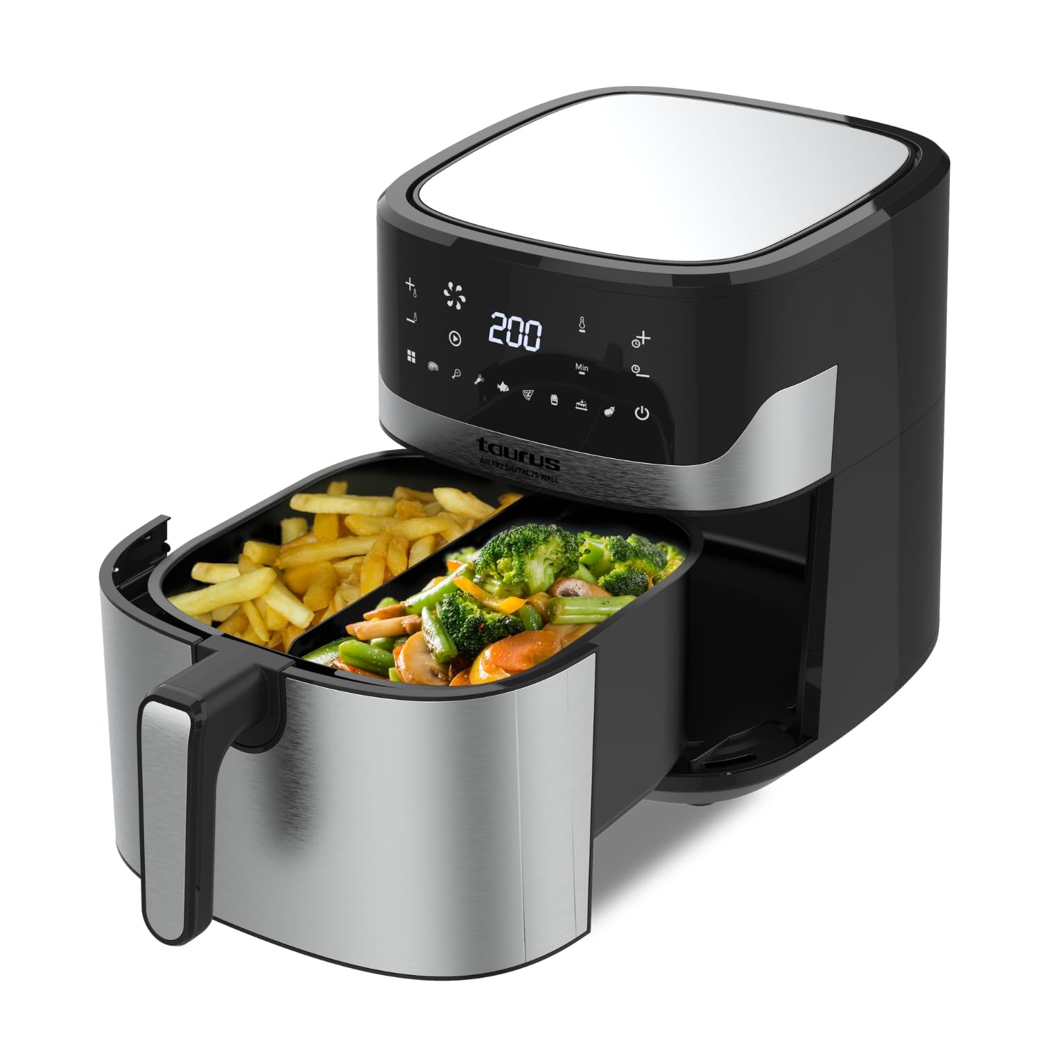 Taurus Air Fry Digital 7S Wall Air Fryer | 1600W | 6.5L | 8 Programs | Touch Screen | Acoustic Alarm | Timer 60 min | Wall Accessory: 2 Recipes