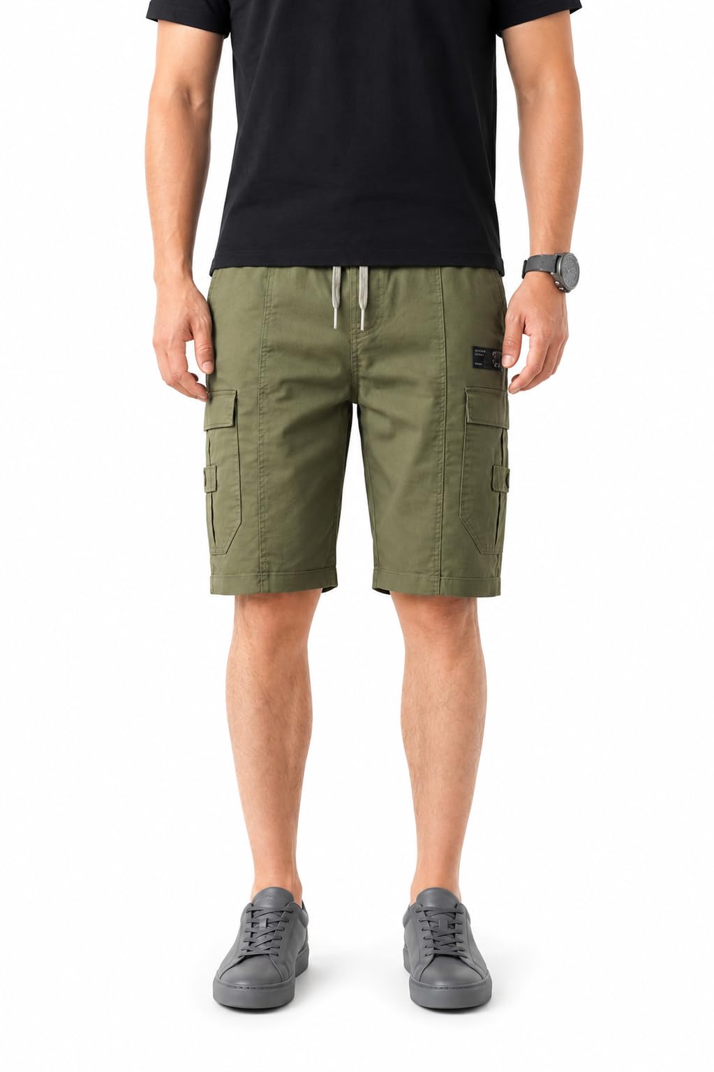 dhrivansh Cotton Cargo Shorts for Men | Multi Pocket Utility Shorts | Comfortable Summer Green Shorts-picture-18