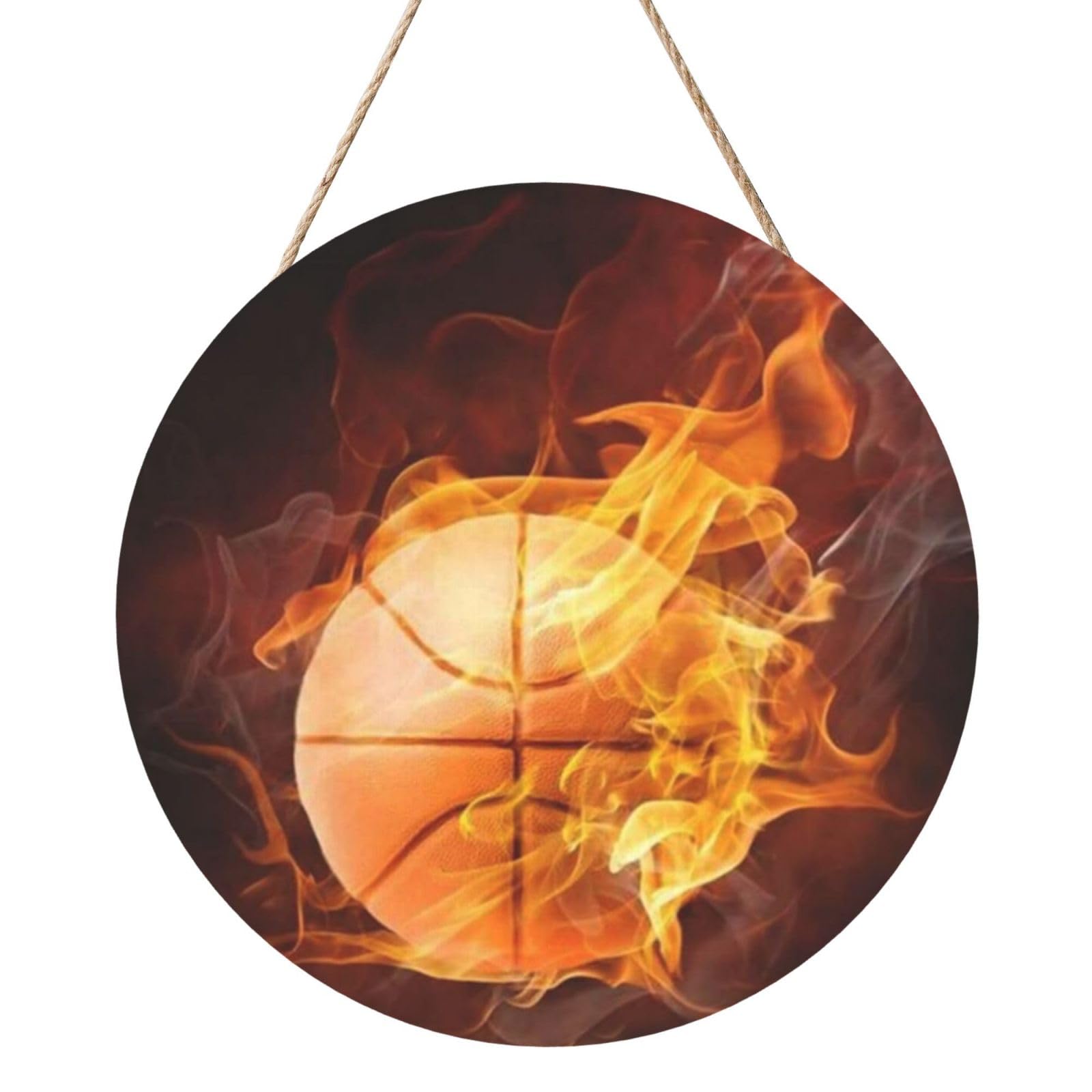 InOmak Basketball Print, Round Wood Panel Painting 12 in, Wall Hanging Painting For Home