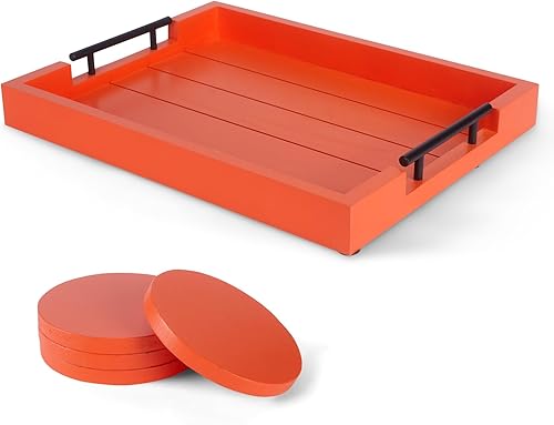 Miniatura 8 de Bandeja decorativa para mesa de café con asas, bandeja de madera de 17 x 13 pulgadas para otomana, desayuno