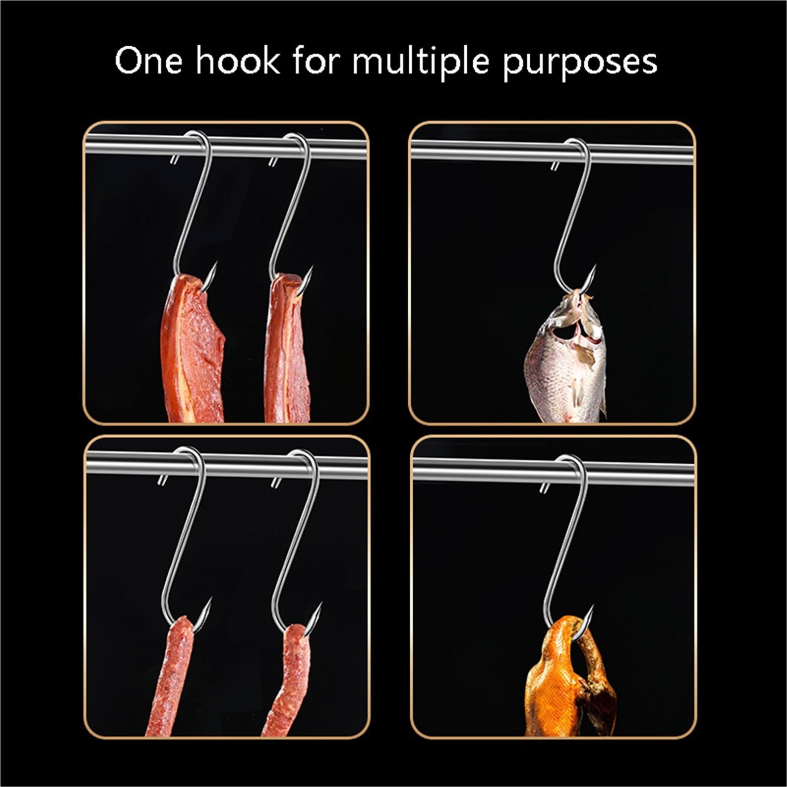 100 Stück S-Haken aus Edelstahl, Mehrzweck-Fleisch, Fisch, gebratene Ente, spitzer Hänge-Organizer, Küchen-Backwerkzeuge fur Fleischaufhängung(L)