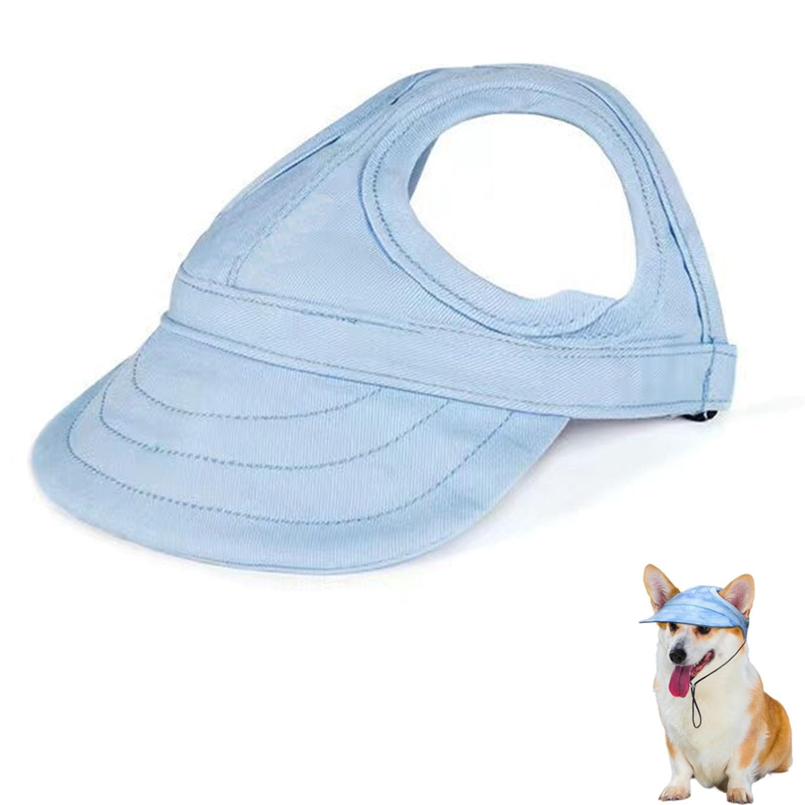 Outdoor Sun Protection Hood for Dogs,Dog Baseball Hat with Neck Strap, Dog Sun Protection Visor Hat with Ear Holes and Adjustable Strap (L,blue)