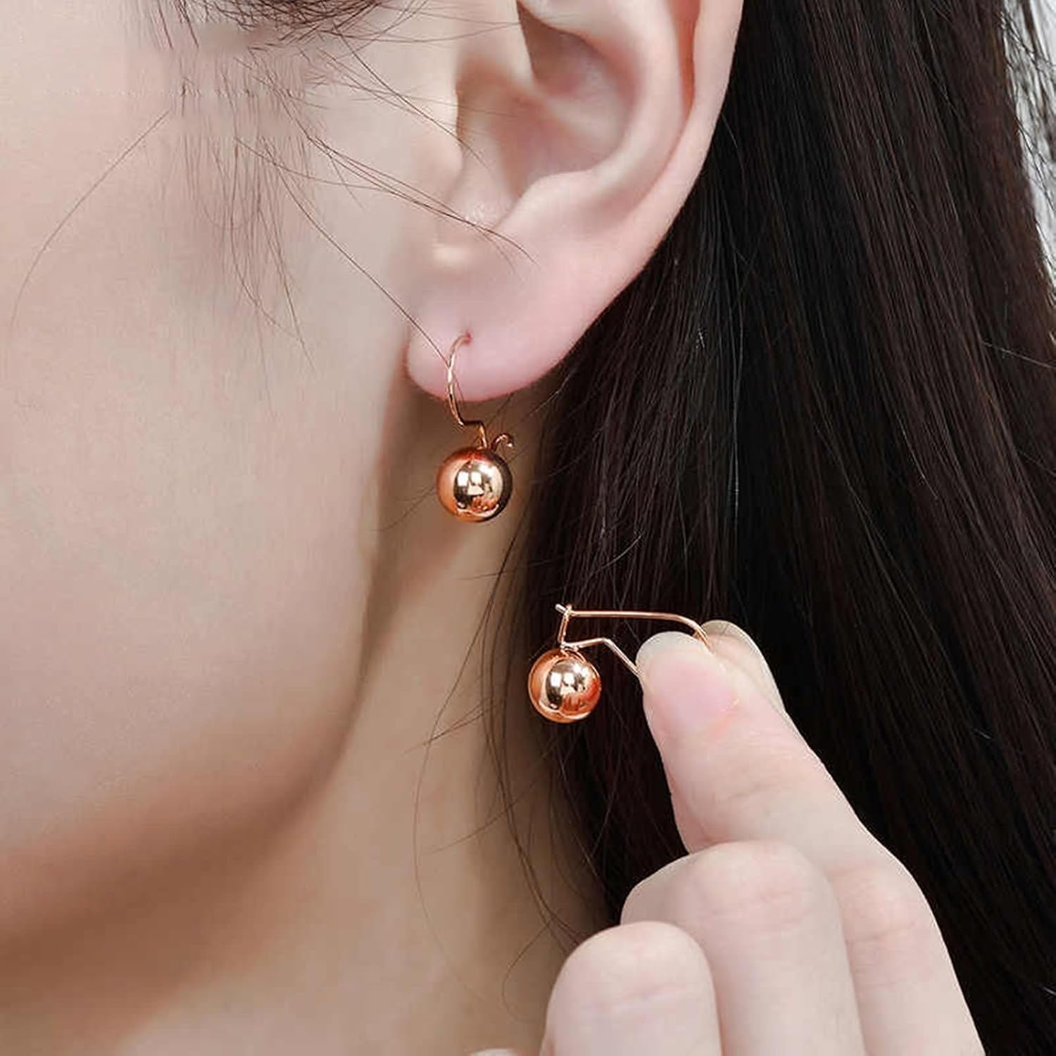 9K/14K/18 ct Rose Gold Womens Wedding Threader Earrings, Polished Ball, Rose Gold for Women Earrings