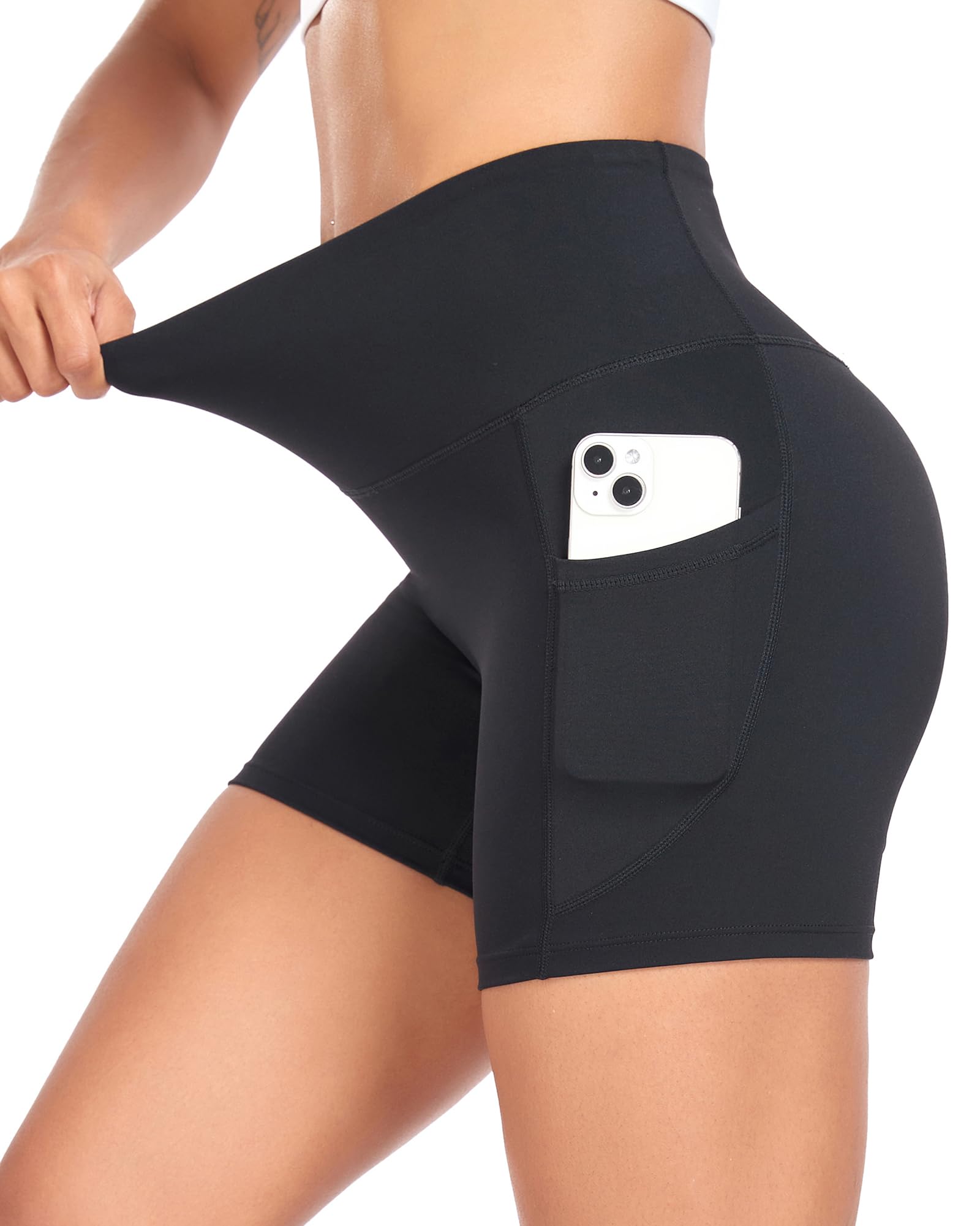 Womens High Waisted Biker Shorts Athletic Yoga Gym Running Workout Shorts with Pockets for Summer-image-11