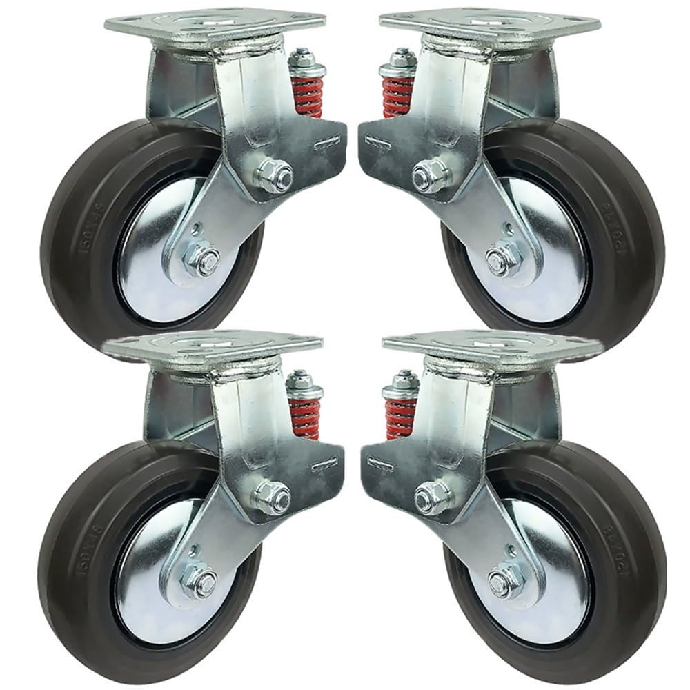 Pesanti Ruote Superiori Piroettanti, 6 Pollice Ruote Pivottanti, 4 Pezzi Ruote in Gomma con Freni per Carrelli, Banco da Lavoro, Scaffali(Swivel)