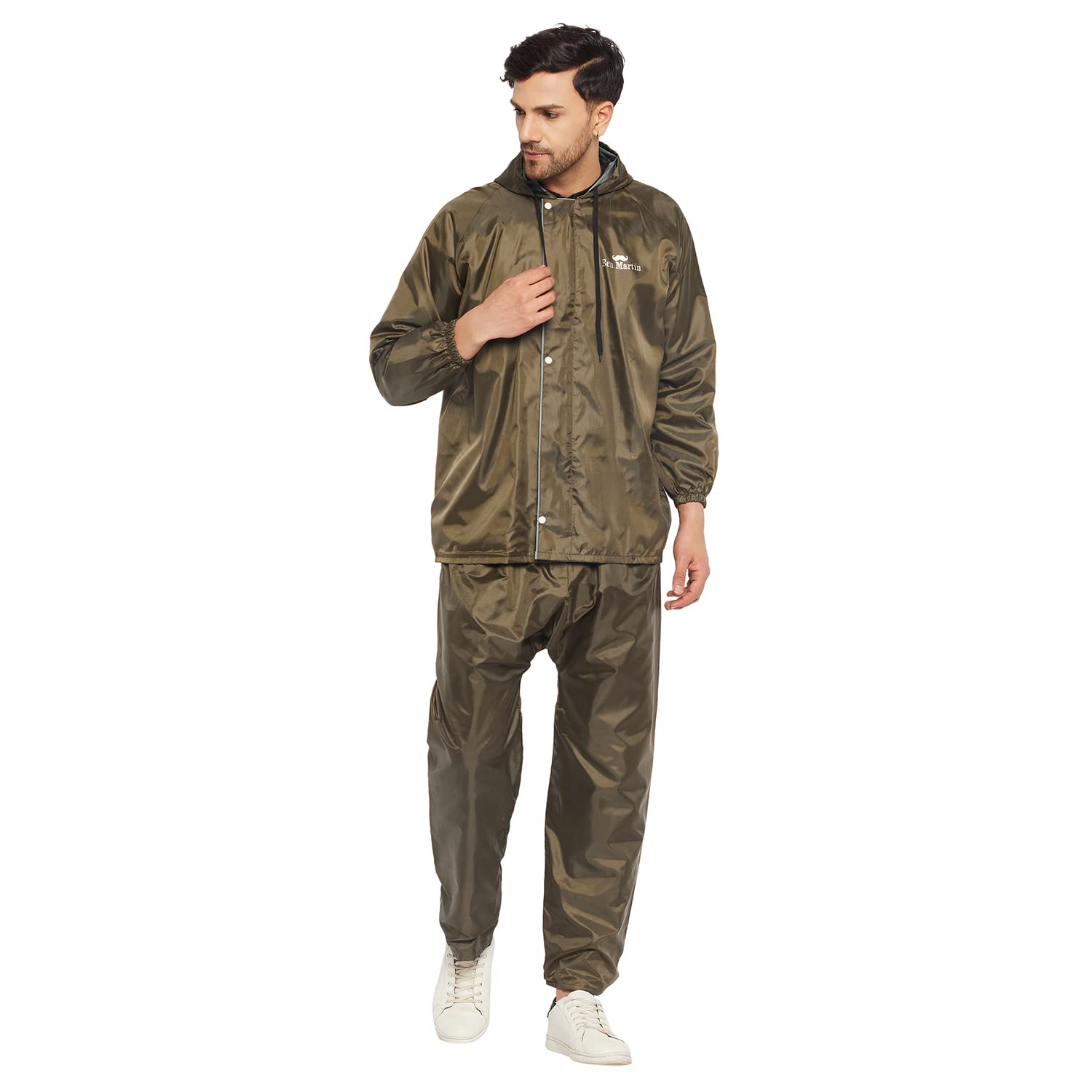 Ben MartinMen's Polyester Adjustable Hood Waterproof Raincoat Or Rainsuit Set - Includes Casual Style Top And Bottom.