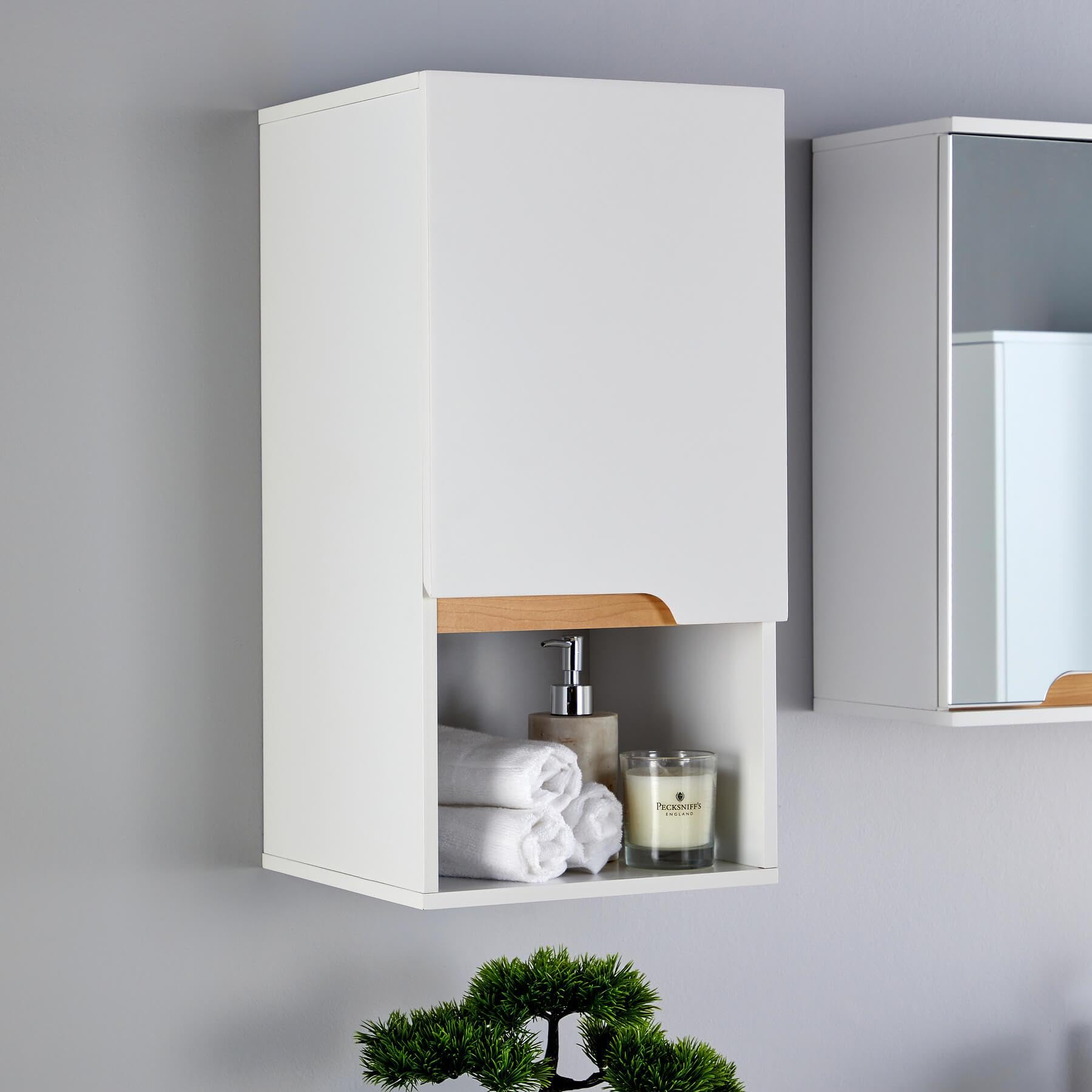 Home Source| Florence Wall Mounted Bathroom Cabinet – White, Soft Close Door, 3-Shelves with 1-Open Shelf, 60cm Tall Cupboard, Vanity Storage Unit 30x30x60cm
