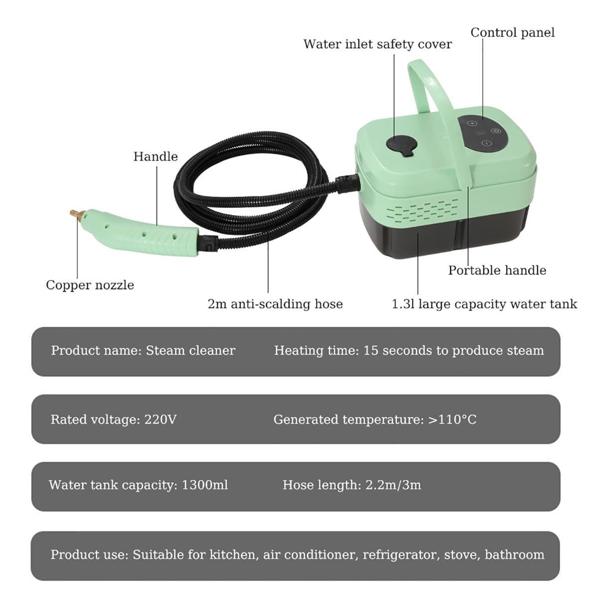 Limpiador A Vapor PortáTil De 1500 W Y 1,3 L (Vapor De 6 Velocidades),Vaporizador De Alta PresióN para Limpieza (110 ℃/3,5 Bar),Se Calienta RáPidamente En 15 Segundos,para Muebles,Cocinas,BañOs
