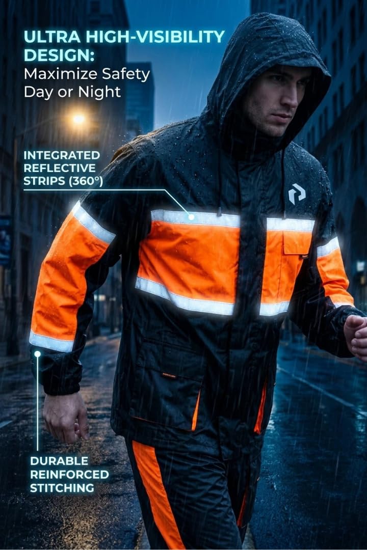 PASHA & CO Herren Regenanzug Wasserdicht Motorrad Regenjacke & Regenhose mit Tasche – Reflektierende Motorrad Regenbekleidung, Winddicht & Atmungsaktiv für Motorrad, Roller, Fahrrad & Outdoor