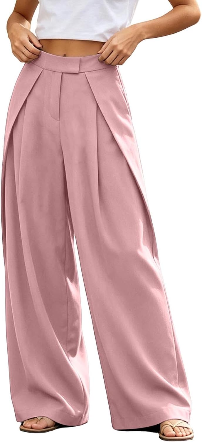 Women Wide Leg Dress Pants Casual Pleated Palazzo Work Slacks