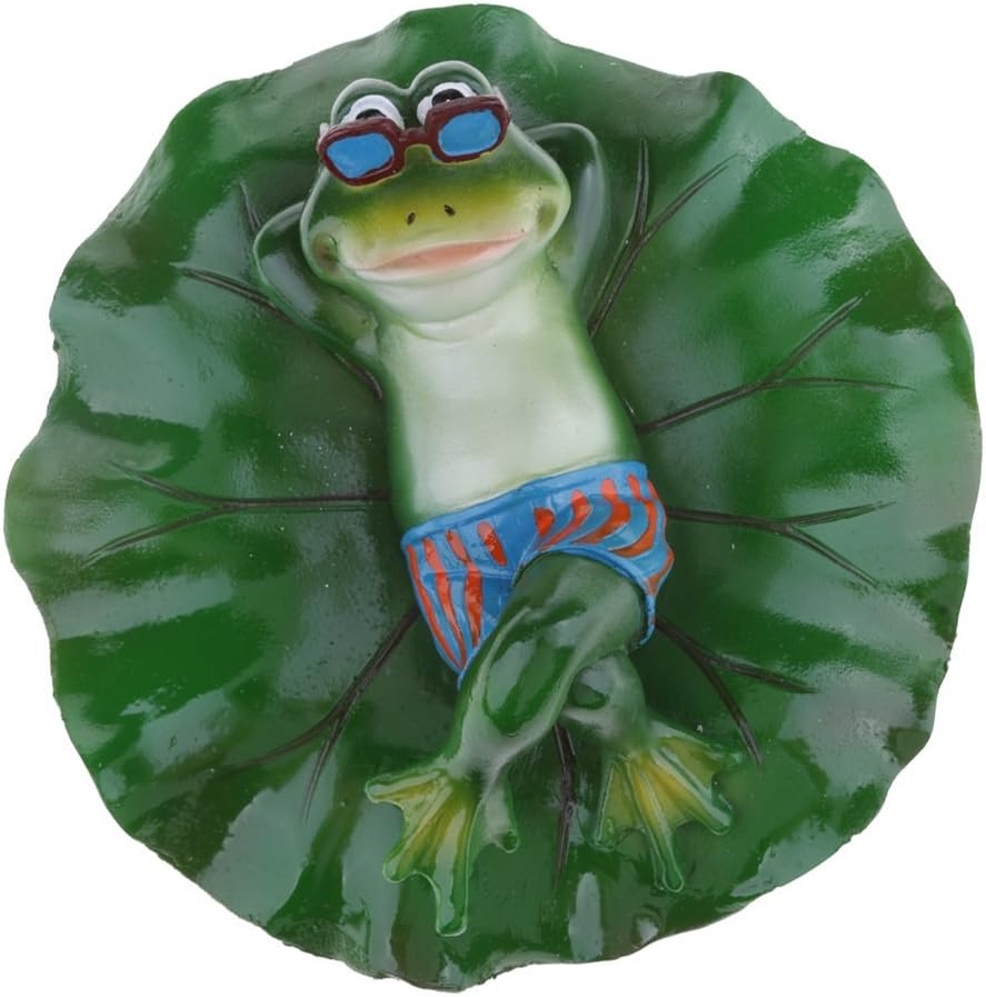 Water Floating Lotus Leaf with Frog Ornament Figurine Statue Craft for Home Garden Pond Decoration Photo Prop Gift - Lying