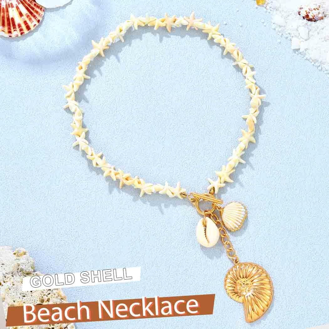 JONKY Boho Starfish Necklace Gold Seashell Pendant Necklaces Summer Ocean Neck Chain for Women - Image 2