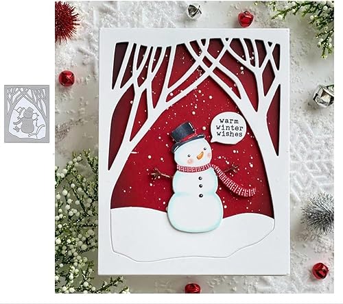 Marco de árboles de muñeco de nieve troquelados de metal, plantillas de corte de árboles de muñeco de nieve para manualidades, tarjetas de álbumes