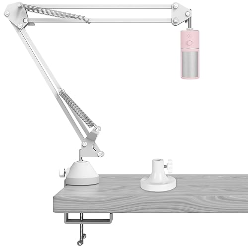 Geekria for Creators Microphone Arm Compatible with Razer Seiren V3 Chroma, V3 Mini, X Mic Boom Arm with Tabletop Flange Mount, Suspension Stand, Desk Mount Holder (White)