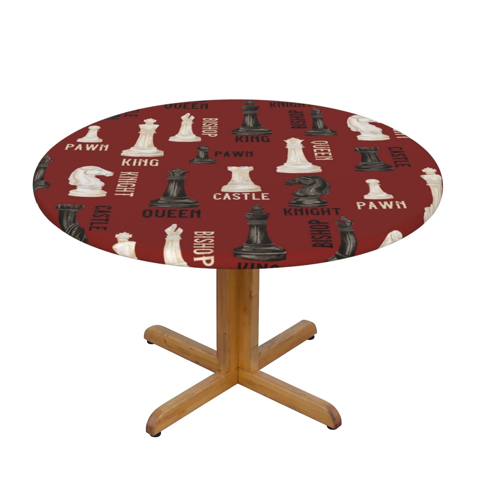 Lsjuee Round Fitted Tablecloth 45-50in Elastic Edged Table Cloth for Kitchen Dining Party Home Decor - Chess Red