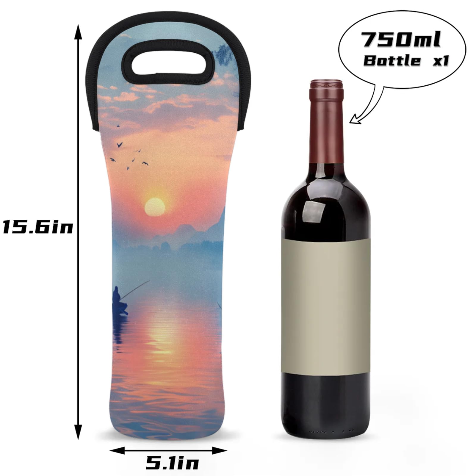 Neoprene Wine Tote Carrier Bag for Wine,Water, Champagne, Beer, Baby Bottles 15.6 x 5.1 Inches, Protective Wine Bag,Lake