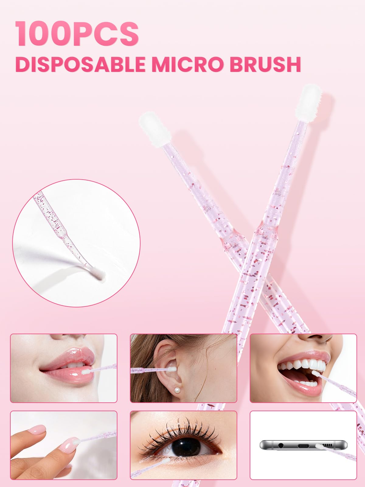 302PCS Jetables Cils/Lèvres/Brosses De Nettoyage: 100 Goupillon Cils-100 Goupillon Sourcil-100 Micro Applicateurs Brosses-2 Brosse à Gommage à Lèvres-D'extension De Cils Pour Le Maquillage Les Soins