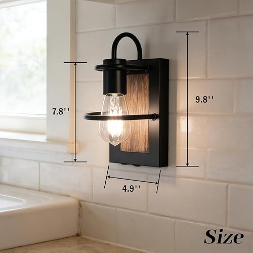 Miniatura 8 de Luces de pared vintage a pilas con acabado de madera sintética, lámpara de pared regulable, sin cableado, fácil de instalar, aplique de pared Madera