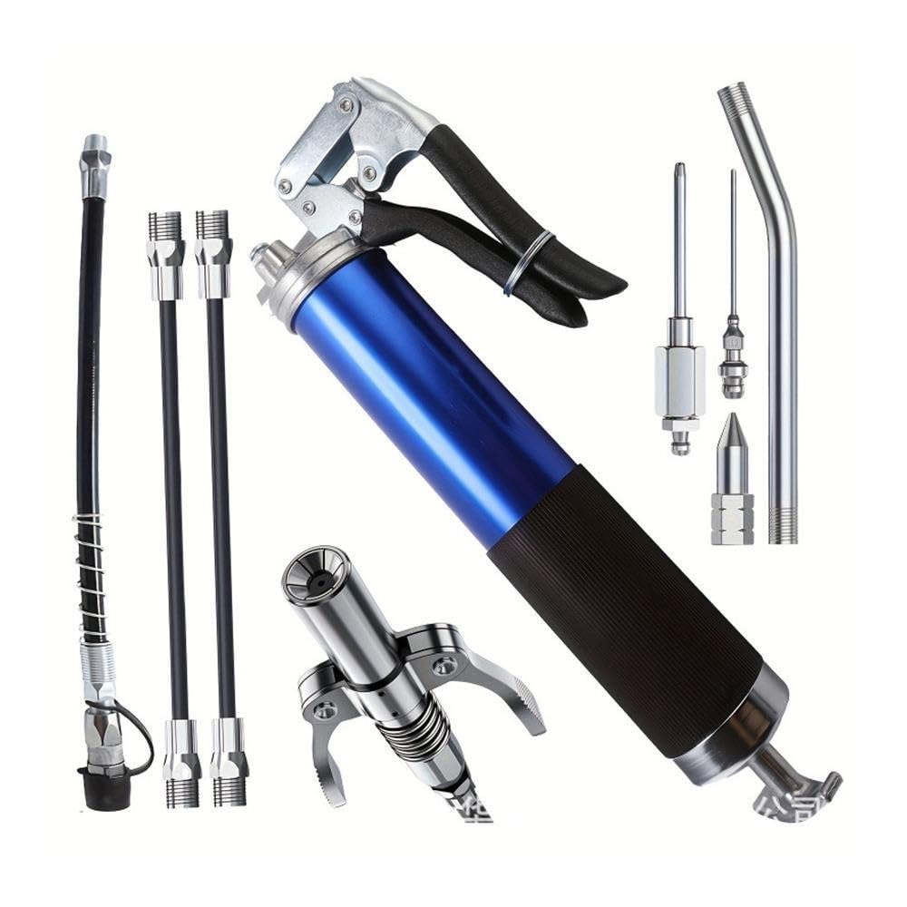 Kit de Pistola de engrase Manual Lubricador de Alta presión con empuñadura de Pistola de 400 CC(Blue Set)
