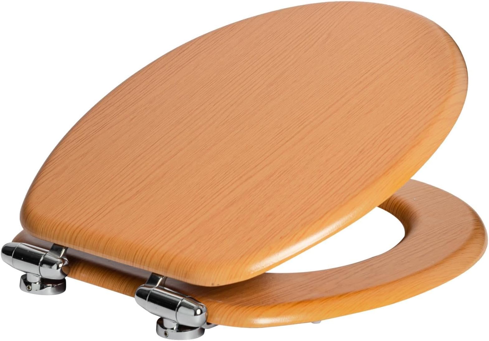 Harbour Housewares Soft Close Toilet Seat - Beech - Pack of 1 - Oval-Shaped Wooden Toilet Seat Antibacterial Loo Lid with Universal Chrome Hinges, Fixings & Fittings