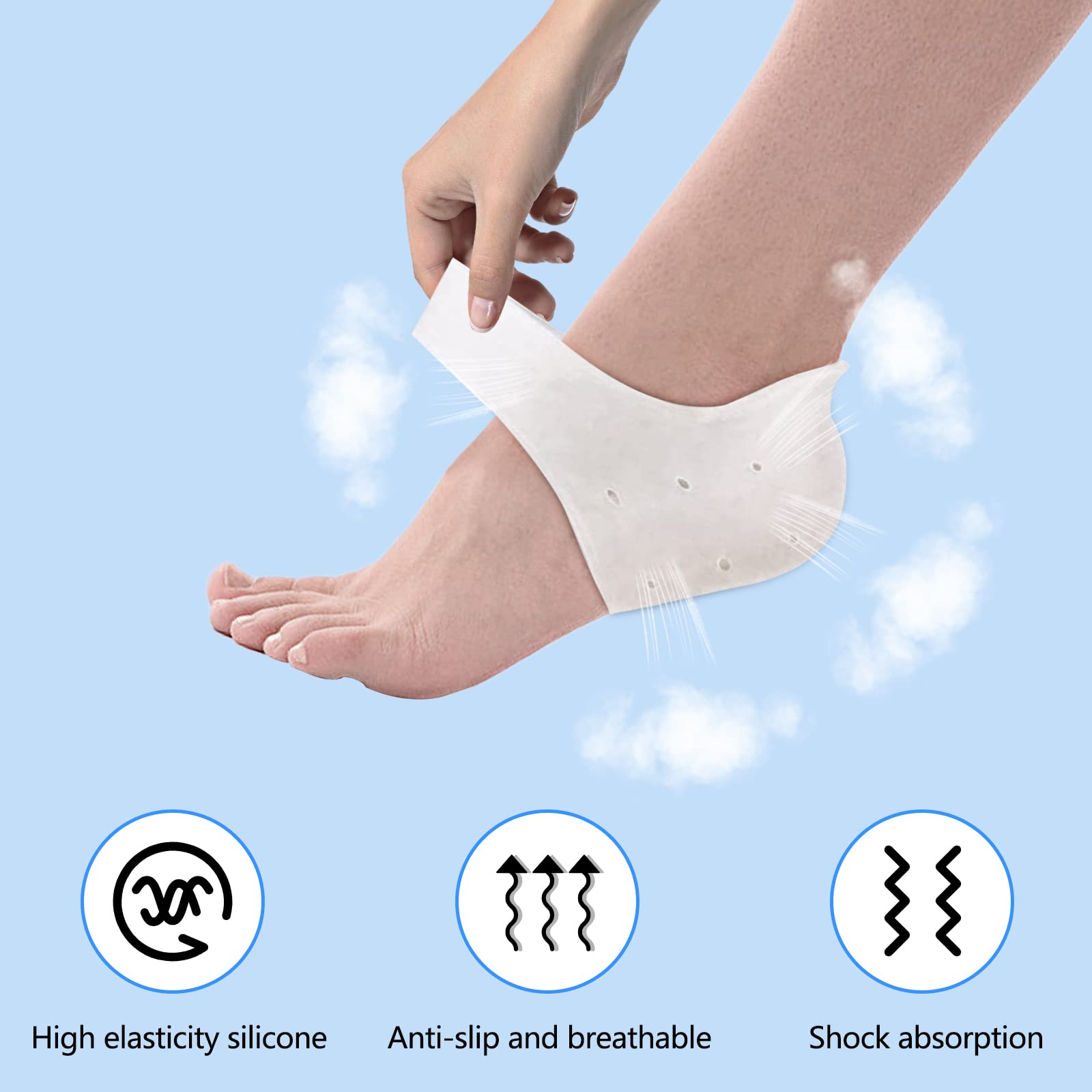 Newpop 3 Paia Proteggi Cuscinetti per Tallone, in Silicone, unisex Traspiranti Idratante Gel Tacco Calze, Sollievo Dolore Protezione per Fascite Plantare, Sperone Calcaneare, Tendinite di Achille