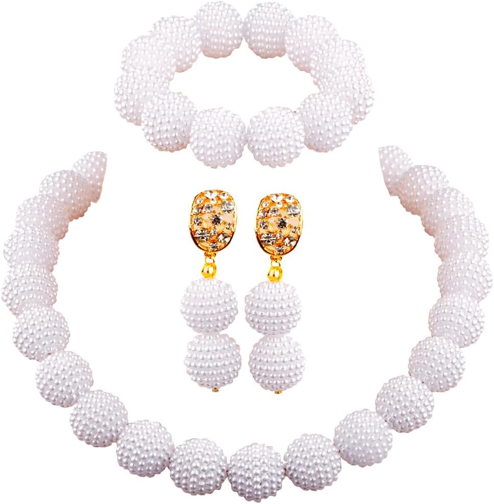 Nigerian Wedding African Beads Jewelry Set Women Simulated Pearl Necklace and Earrings