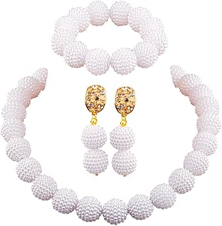 Nigerian Wedding African Beads Jewelry Set Women Simulated Pearl Necklace and Earrings