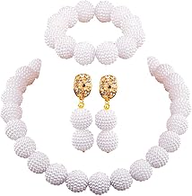 Nigerian Wedding African Beads Jewelry Set Women Simulated Pearl Necklace and Earrings - Buy now