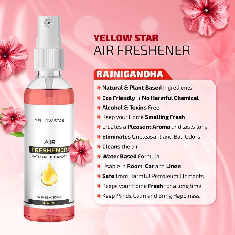 Image of YELLOW STAR Room Air Freshener Spray, Rajnigandha Fragrance (100ml) | Long Lasting Tuberose Floral Room Freshener for Home & Pooja Room | Odour Neutralizer