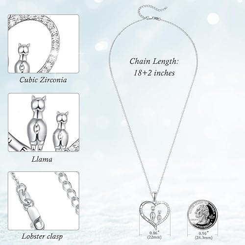 Miniatura 3 de Dreamboat Alpaca Pendant Necklace Llama Necklaces Sterling Silver Crystal Heart Necklaces for Women Mama Necklace Animal Necklace Mother Daughter