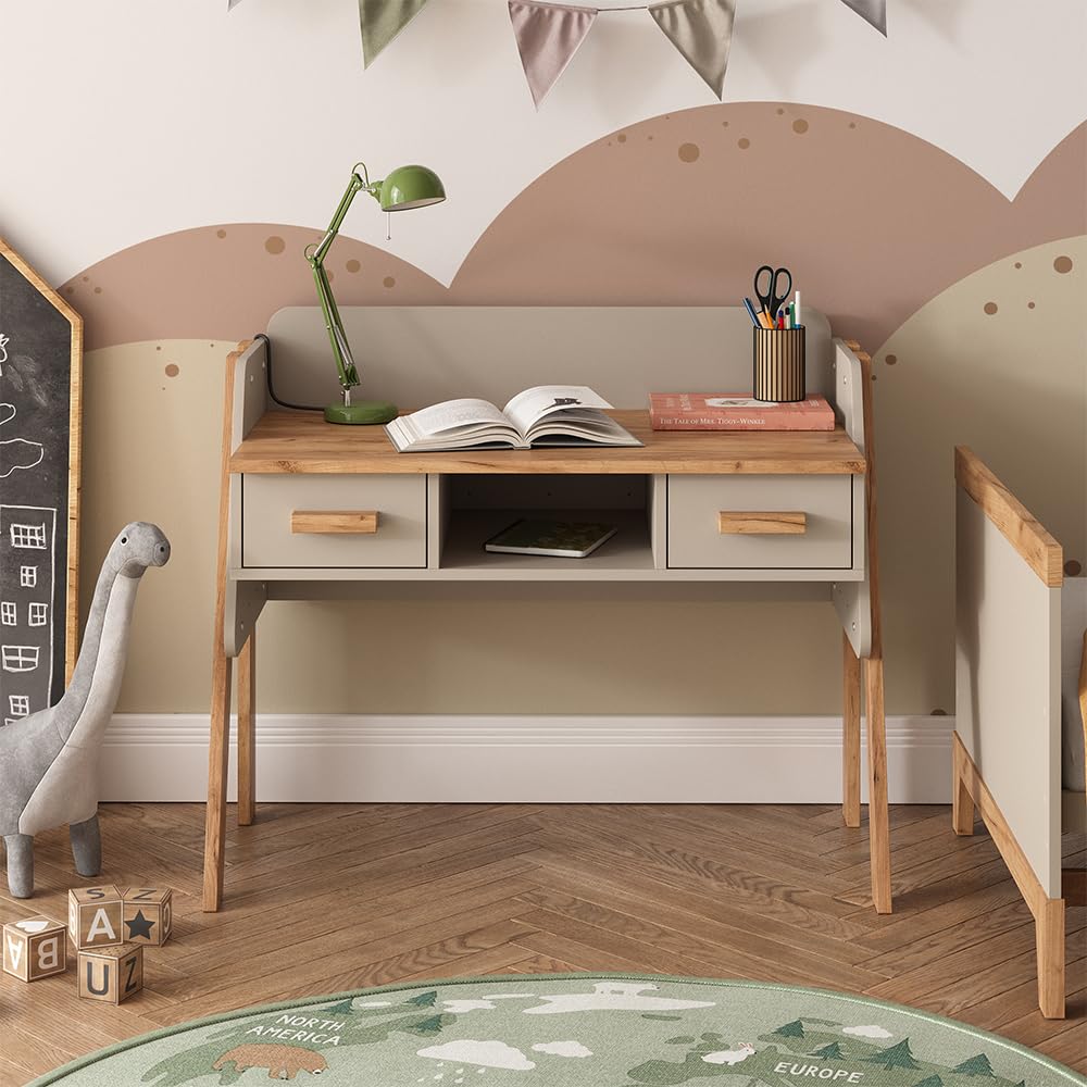 VitaliSpa Bureau Malia, Cachemire/Artisan, 97x51cm avec 2 tiroirs, Hauteur réglable pour Une Configuration Flexible de l’Espace de Travail