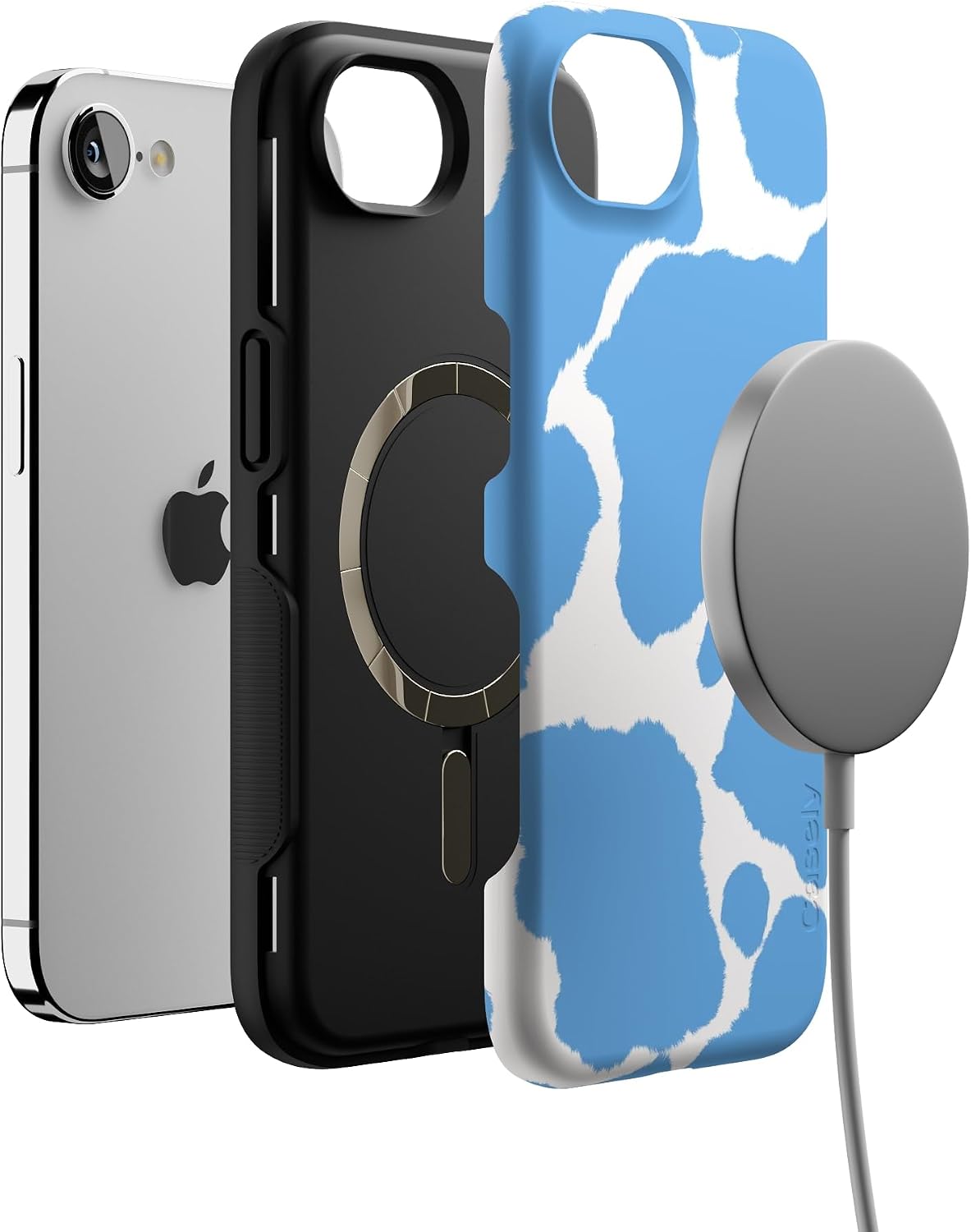 Casely iPhone 16e Case | Current Mood | Light Blue Cow Print | Bold Protective Design | Compatible with MagSafe