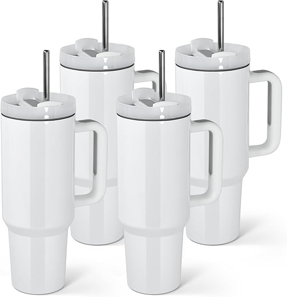 AGH 40 Oz Sublimation Tumblers 12 Pack - Stainless Steel Insulated Cups With Handles For Custom Designs