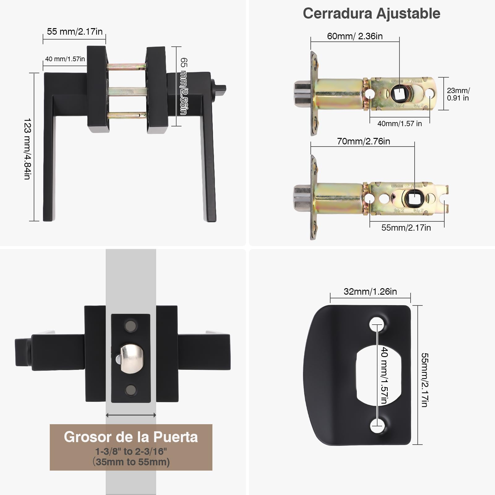 Manija de Puerta de Servicio Pesado, Con Cerradura de Llave, Negro, Reversible para Cocinas y Baños de Oficina (2PCS)