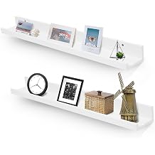 Muzilife 35.4" Large Floating Shelves Wood Wall Shelf with Lip, 2Pcs, White