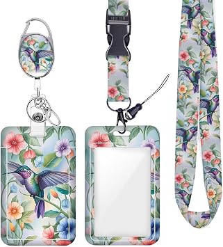 Bird Floral ID Badge Holder with Lanyard Retractable Badge Reel, Bird Gifts Lanyards for Id Badges Vertical Id Protector Badge Clip for Women Friends Nurse Gifts